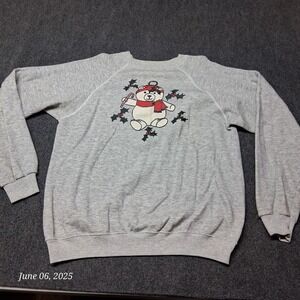 Hanes Vintage Christmas Sweatshirt Polar‎ Bear Size XL Gray Lightweight Crewneck